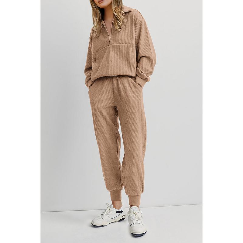 PrettyGarden Women's 2-Piece Sweatsuits Set Long Sleeve Half Zip Pullover Sweatshirt Joggers Sweatpants Comfy Outfits Soft Tracksuit Womenswear Overalls