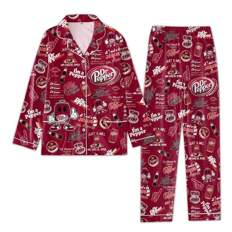 Retro Dr Pepper Pajamas Set, Pyjamas Christmas, Dr Pepper Shirt, Holiday Shirt, Matching Pajamas, Soda Pajamas Family, Dr Pepper Lover Gifts