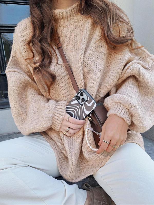 Women's Solid Drop Shoulder Cable Knit Sweater, Casual Long Sleeve Round Neck Jumper for Fall & Winter, Fashion Ladies' Knitwear for Daily Wear