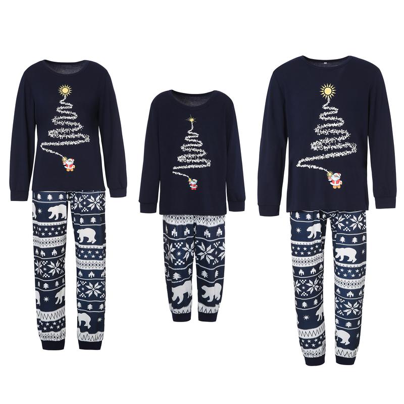 Christmas Parent-child Nightwear Outfits Pajamas Sets, Long Sleeve Printed Pattern Tops and Pants Xmas Pj's Clothes Homewear Sleepwear Loungewear Nightwear for Men  Women  Kids