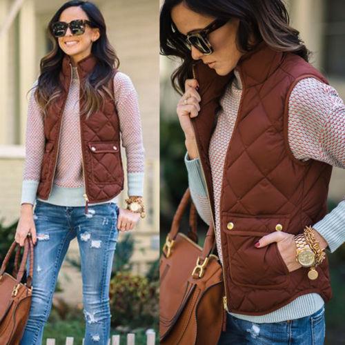 Women Warm Vest, Solid Color Stand Collar Warm Padded Zipper Up Side Pockets Gilet Quilted Puffer Wild Fashion Vest