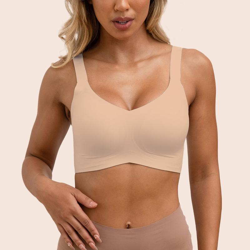 Seamless Bras Full Coverage Wireless Push Up Basic Bra for Women No Underwire Comfort V Neck Bralettes Womenswear with Support