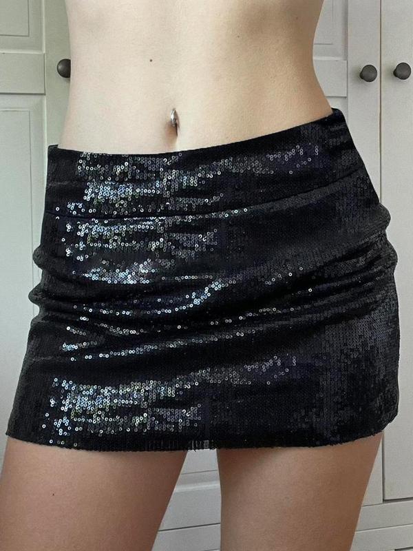 Women's Glitter Sequins Drop Waist Mini Skirt, Y2K Fashion Casual Bodycon Skirt for Party Club Dating, Ladies Fall & Winter Bottoms