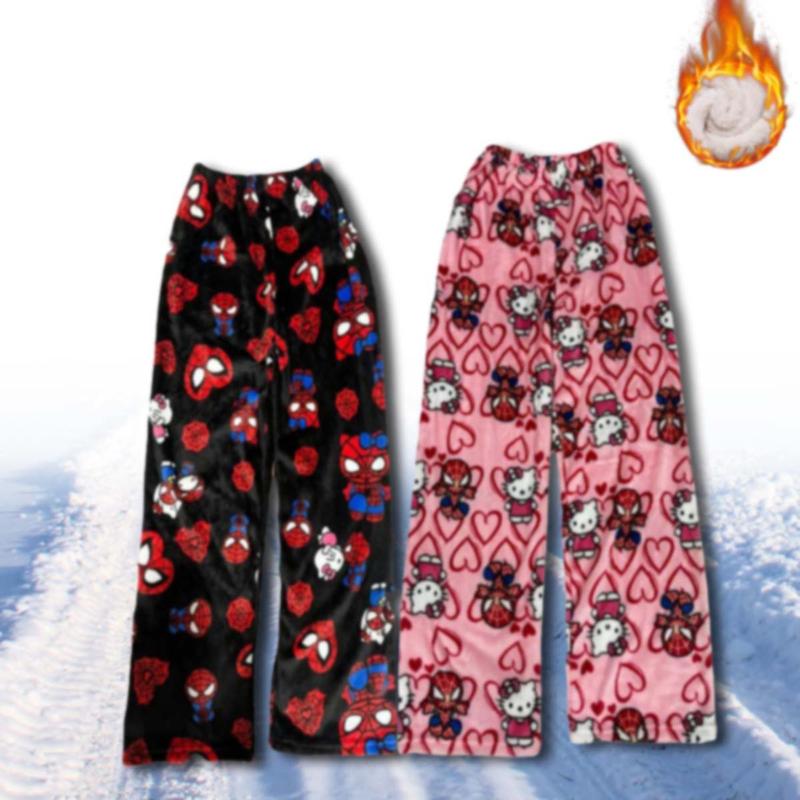 Chrismas Pajamas Anime Pants for Women Men Cartoon Spider Cats Cute All Over Print Flannel Sleep Casual Bottoms Women Pajimas