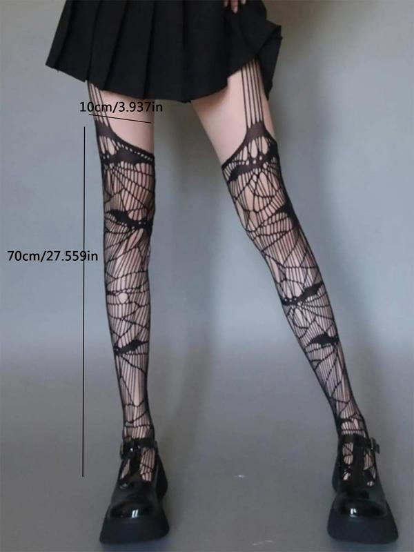 Women's Bat Pattern Hollow Out Tights, Punk Style Creative Elastic Fishnet Suspender Pantyhose, Ladies Sexy Tights for Holiday Party