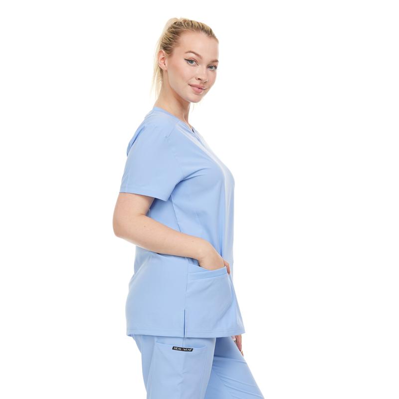 Women's V-Neck Scrub Top with Pockets - Moisture-Wicking & Light Weight - Modern Fit Comfort Cotton