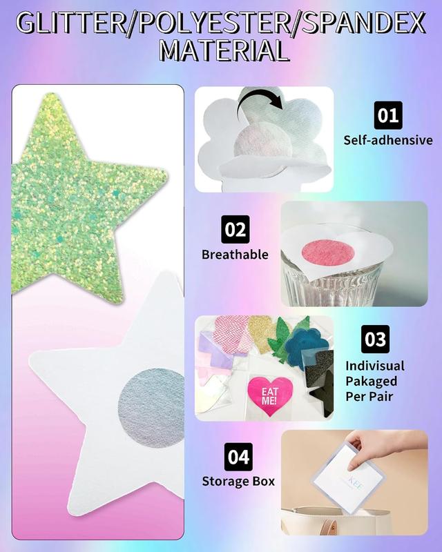 Pasties Rave Pack - Nipple Covers Stickers - Disposable Sticky Breast Petals - 15 Pairs