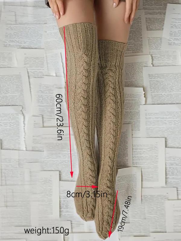 Women's Solid Textured Over The Knee Socks, Casual Warm Comfy Thigh High Socks for Fall & Winter, Women's Socks for Daily Wear