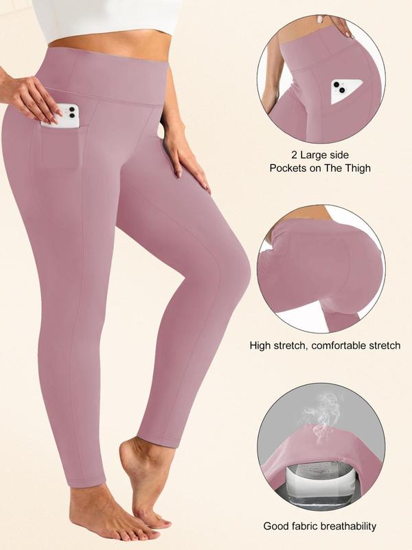  Solid High Waist Pocket Leggings, Casual Comfy Skinny Pants for Women, Women's Bottoms for Fall & Winter