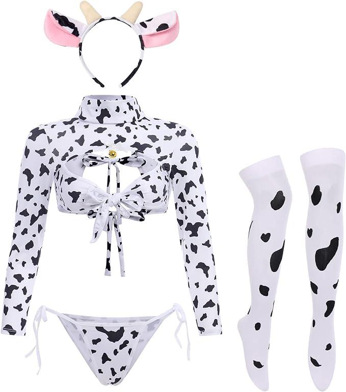 Anime Maid Cosplay Milk Cow Set: Adorable Costume for Women with Bunny Ears and Tail Womenswear Accessories Clothing Lingerie