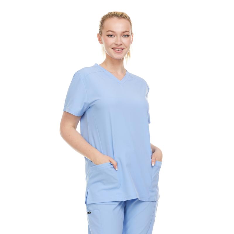 Women's V-Neck Scrub Top with Pockets - Moisture-Wicking & Light Weight - Modern Fit Comfort Cotton