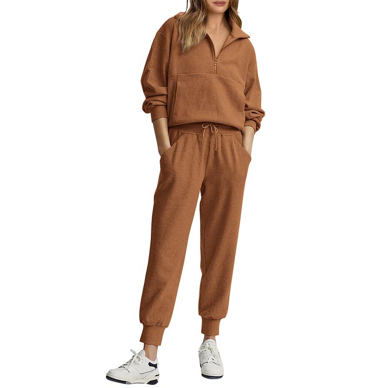 PrettyGarden Women's 2-Piece Sweatsuits Set Long Sleeve Half Zip Pullover Sweatshirt Joggers Sweatpants Comfy Outfits Soft Tracksuit Womenswear Overalls