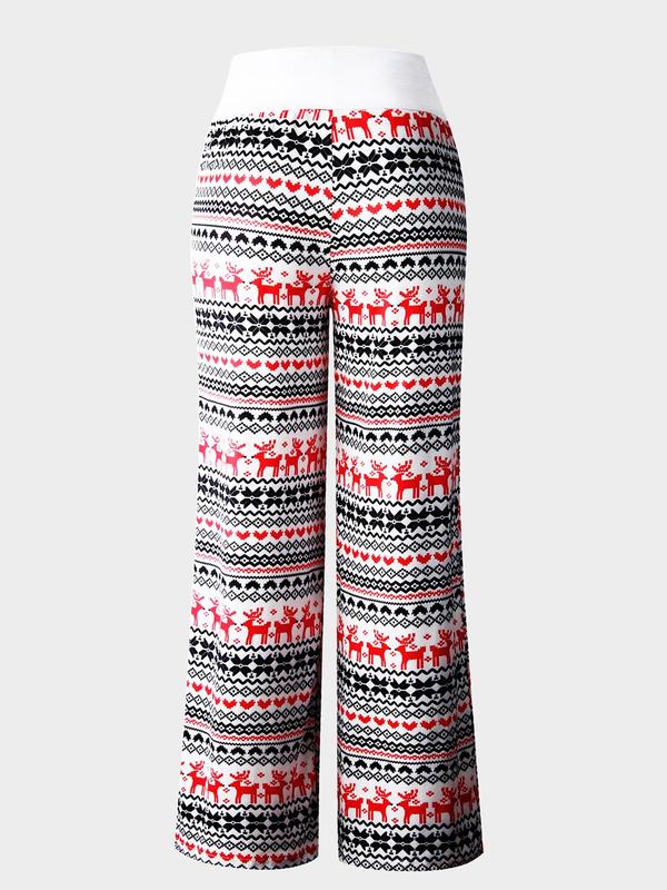 Women's Christmas Print Tie Front Wide Leg Pants, Casual Comfy Trousers for Fall & Winter, Women's Bottoms for Daily Wear