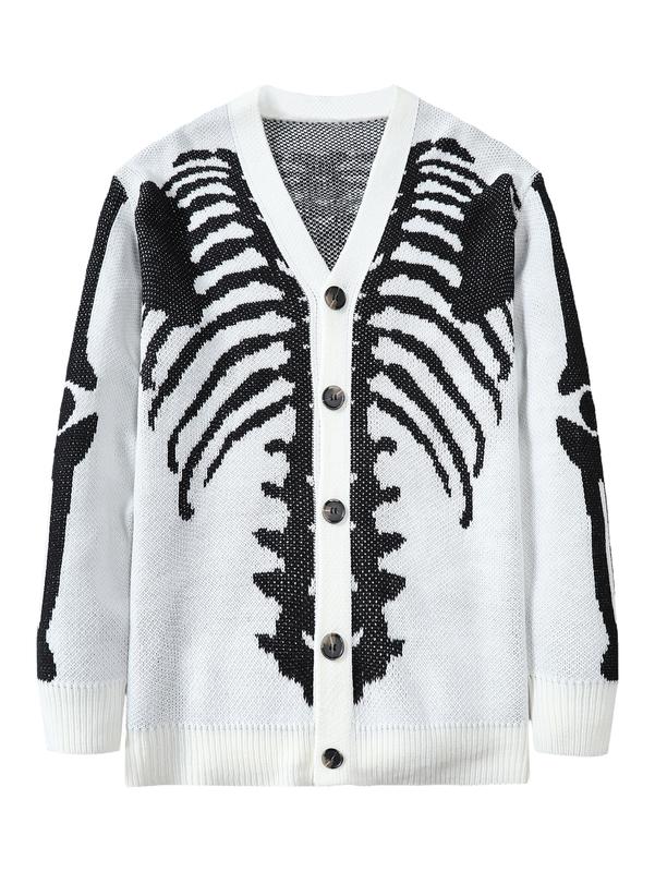 Skeleton Print Long Sleeve Cardigan Sweaters V Neck Button Down Outwear Coats