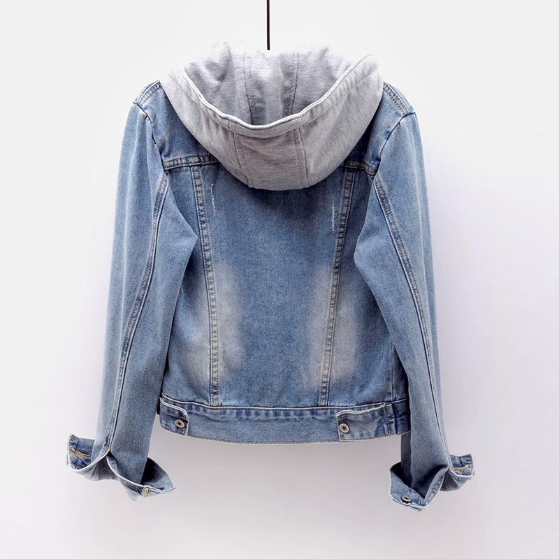 Women's Casual Detachable Hoodie Denim  Buttons Jacket Coats with Detachable Hood,regular Jackets Cotton Jean