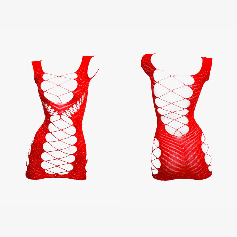 Free Tonight Women’s Red Rhinestone Bodystocking Dress, Elegant Womenswear One Size Fit Most Body Type, Party Sexy Chic Lingerie One Piece Gift