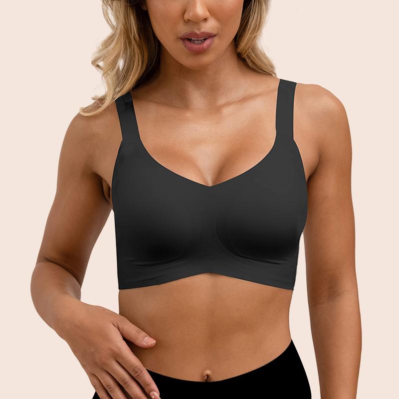 Seamless Bras Full Coverage Wireless Push Up Basic Bra for Women No Underwire Comfort V Neck Bralettes Womenswear with Support