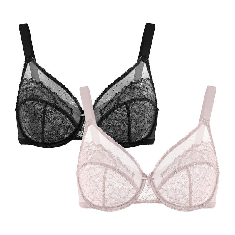 HSIA Enchante Unlined Floral Lace Underwire Plus Size Non-padded Full Coverage Bra Set 2 Pack