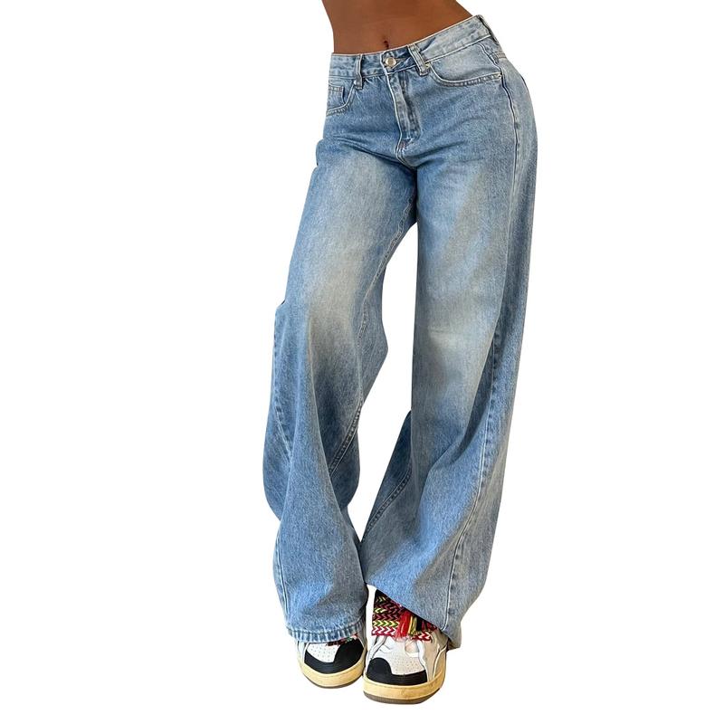 Plain Jeans For Women Fashion Style Vintage Blue Washing Oversize Denim Pants Women's Jeans baggy jean