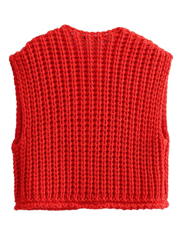 Women's Plain Button Front Pocket Crop Sweater Vest Cardigans, Casual Sleeveless   Knitwear for Fall & Winter, Fashion Ladies' Knit Clothing for Daily Wear