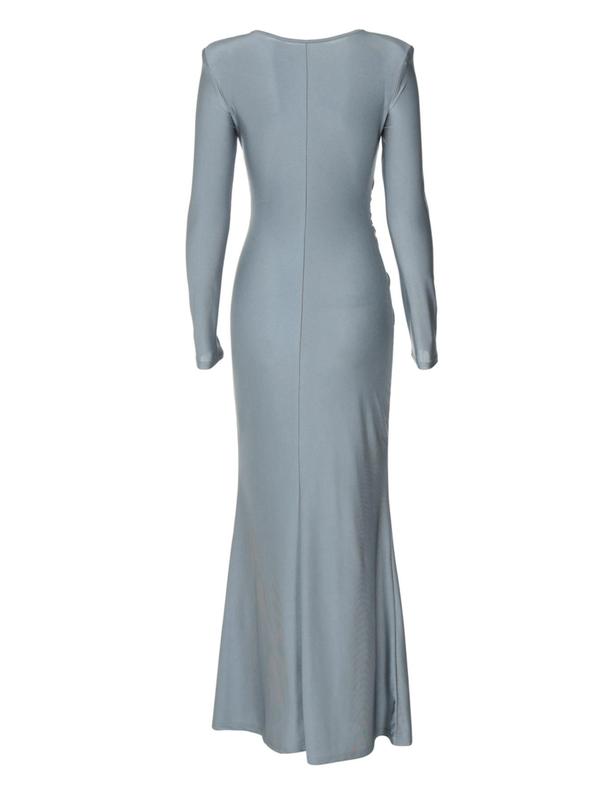 Women's Plain Twist Ruched Mermaid Dress, Elegant Boat Neck Long Sleeve Evening Party Gown, Ladies Fall & Winter Clothes