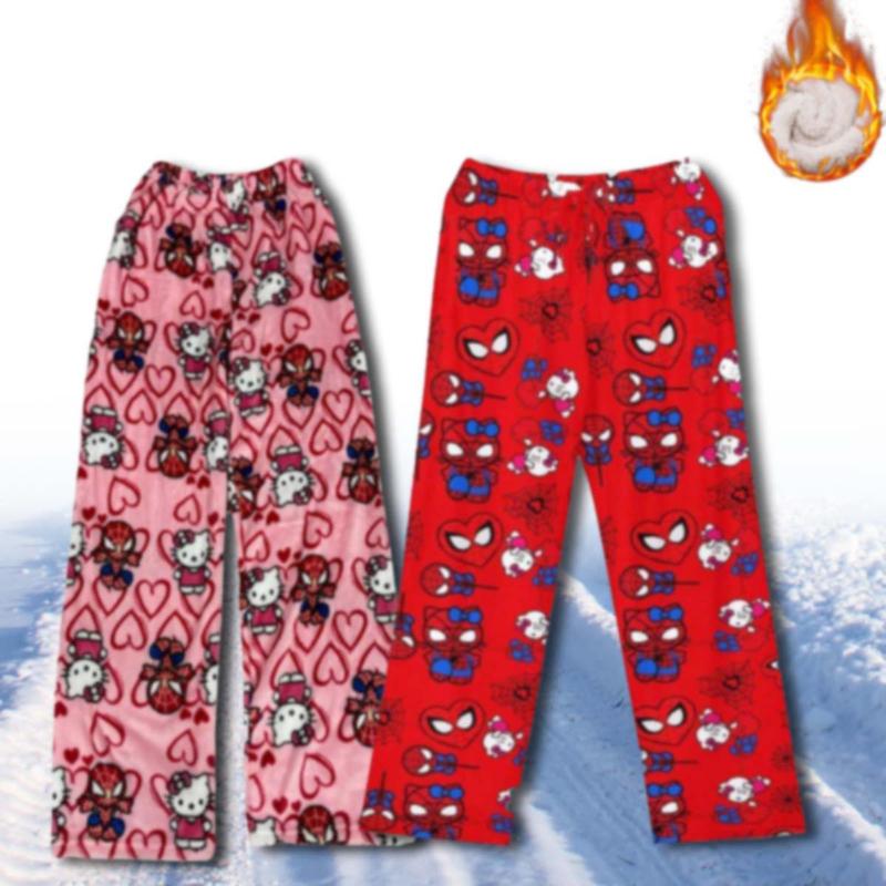 Chrismas Pajamas Anime Pants for Women Men Cartoon Spider Cats Cute All Over Print Flannel Sleep Casual Bottoms Women Pajimas