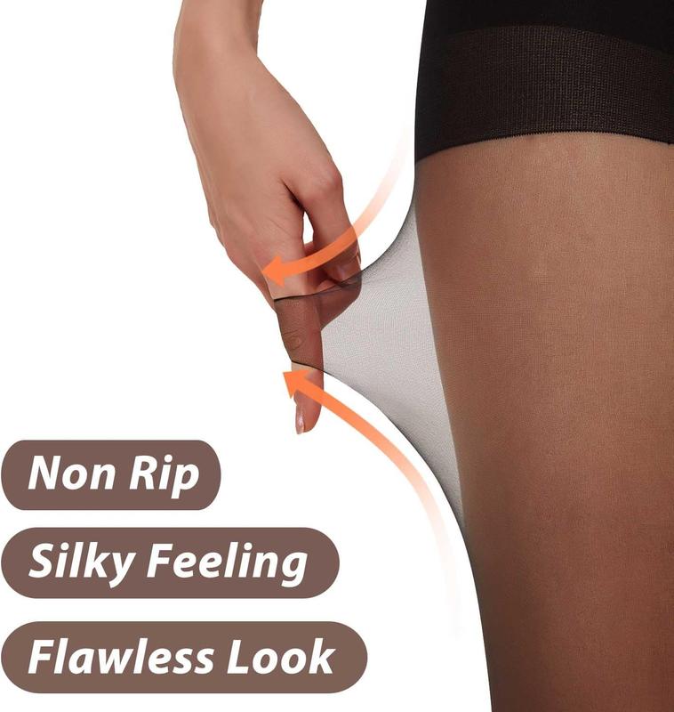 3 Pairs Black Sheer Tights for Women - 20D Not Rip Control Top Pantyhose with Reinforced Toes - Resist Tears