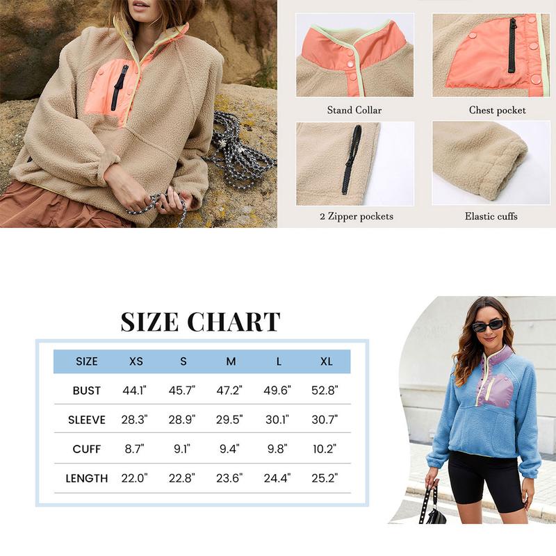 SCUSTY Women’s Lightweight Fleece Pullover Jacket Cropped Fall Winter Fuzzy Sherpa Jacket Sweatshirt Coat with Pockets