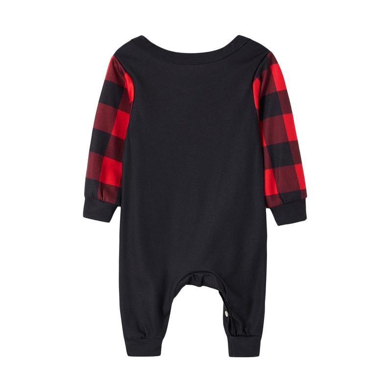 Matching Christmas Pajamas For Family, Baby Romper Letter Christmas Hat Print Long Sleeve Tops + Plaid Pants Sleepwear Set