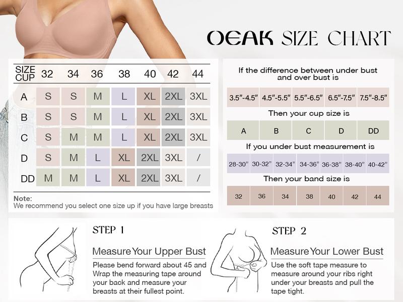 OEAK Womens Comfortable Wireless Bras Push Up Bralettes Seamless Tshirts Bras Deep V Everyday Bras