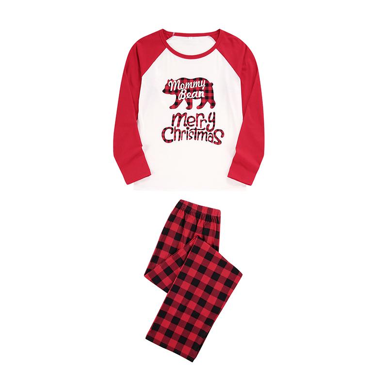 Family Matching Nightwear Set, Christmas Letter Print O-Neck Long Sleeve Blouse+ Plaid Pants for Kids Adults