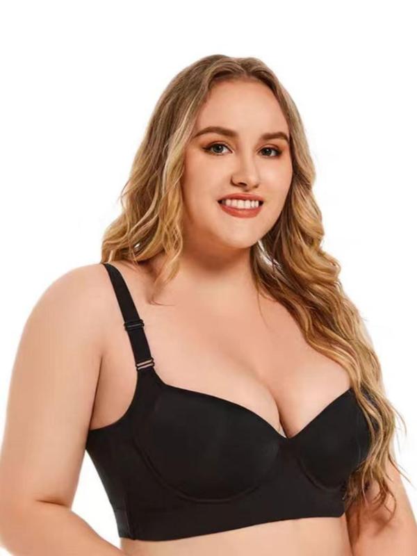 Plus Size Solid Adjustable Strap Push Up Bra, Casual Comfortable Breathable Underwire Bra, Summer Wear 2024, Bras for Women, Plus Size Women's Clothing, Women's Plus Size Lingerie for All Seasons