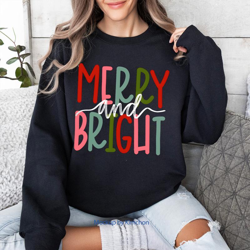 Merry and Bright Sweatshirt, Christmas Sweatshirt, Family Christmas Sweatshirt, Merry Christmas Sweatshirt, Comfort Casual