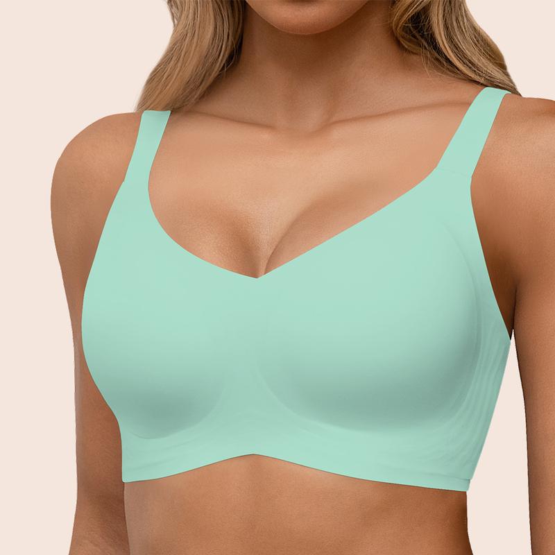 Seamless Bras Full Coverage Wireless Push Up Basic Bra for Women No Underwire Comfort V Neck Bralettes Womenswear with Support