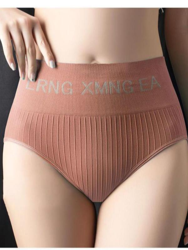 Women's 4pcs Letter Tape High Waist Knicker, Soft Comfy Breathable Panty for Daily Wear, Underwear for All Seasons