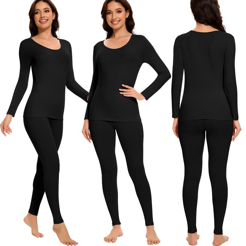 Two-Piece Women's Thermal Underwear Set, Lightweight Ultra Soft Long Sleeve Top & Leggings Long Johns Base Layer Set For Fall & Winter, Women's Sleepwear For Indoor Wear Fabric Womenswear