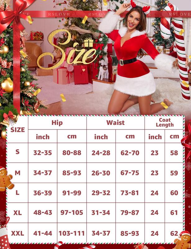 RSLOVE Christmas for Women Santa Costume - Sexy Santa Outfit Velvet Lingerie Dresses with Belt Furry Womenswear Clothing Mrs Claus Costume Comfort