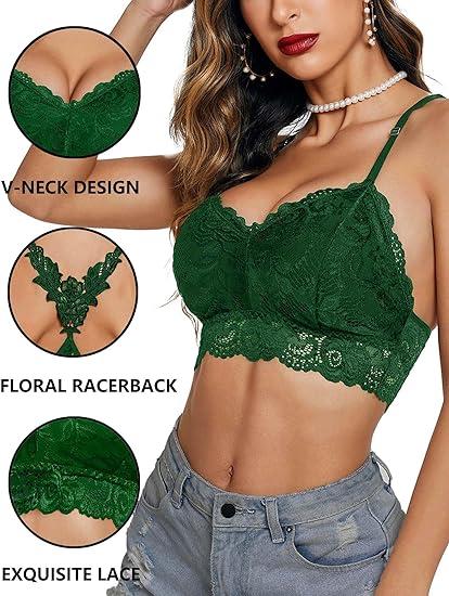 Avidlove Lace Bralettes for Women Padded Bralette Camisole Racerback Crop Top Floral Lace Bralettes V Neck Womenswear Elegant