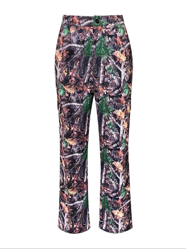 Women's All Over Print Pocket Cargo Pants, Casual Button Fly Trousers for Daily Wear, Ladies Bottoms for All Seasons