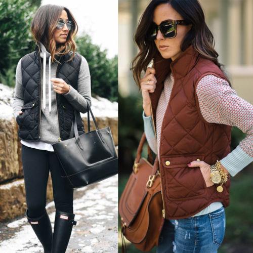 Women Warm Vest, Solid Color Stand Collar Warm Padded Zipper Up Side Pockets Gilet Quilted Puffer Wild Fashion Vest