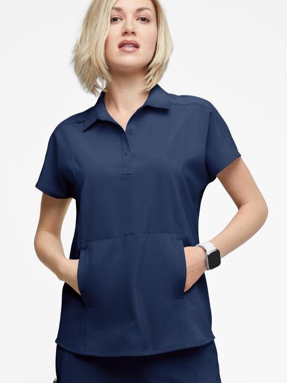 Easy STRETCH LEA Women's 3-Pocket Polo Collar Scrub Top