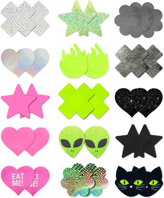 Pasties Rave Pack - Nipple Covers Stickers - Disposable Sticky Breast Petals - 15 Pairs