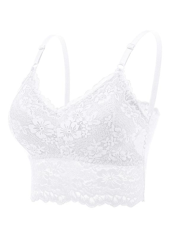 Women's Adjustable Strap Backless Lace Bra, Solid Wireless Lingerie Top, Soft Comfy Breathable Underwear for All Seasons