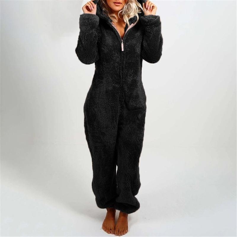 Women Onesies Fluffy Fleece Jumpsuits Sleepwear Plus Size Hood Sets Pajamas for Adult Winter Warm Pajamas Homewear