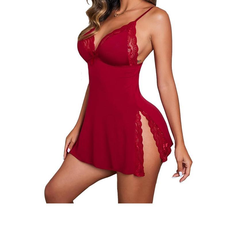 Women's Lingerie Sexy Nightwear AdjustableSpaghetti Strap Nightgown Babydoll Stretchy anclightweight nightwear Side splits Fit SoftWomenswear Night Dress Sleep Dress Lace TrimSide Split multicolor nightgowns for womennightwear sexy lace nightd