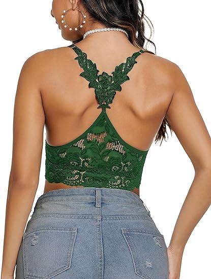 Avidlove Lace Bralettes for Women Padded Bralette Camisole Racerback Crop Top Floral Lace Bralettes V Neck Womenswear Elegant