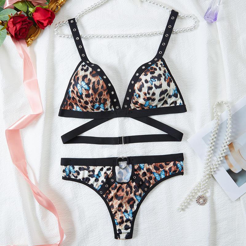 Sexy tight sexy underwear leopard print butterfly underwear underwear set