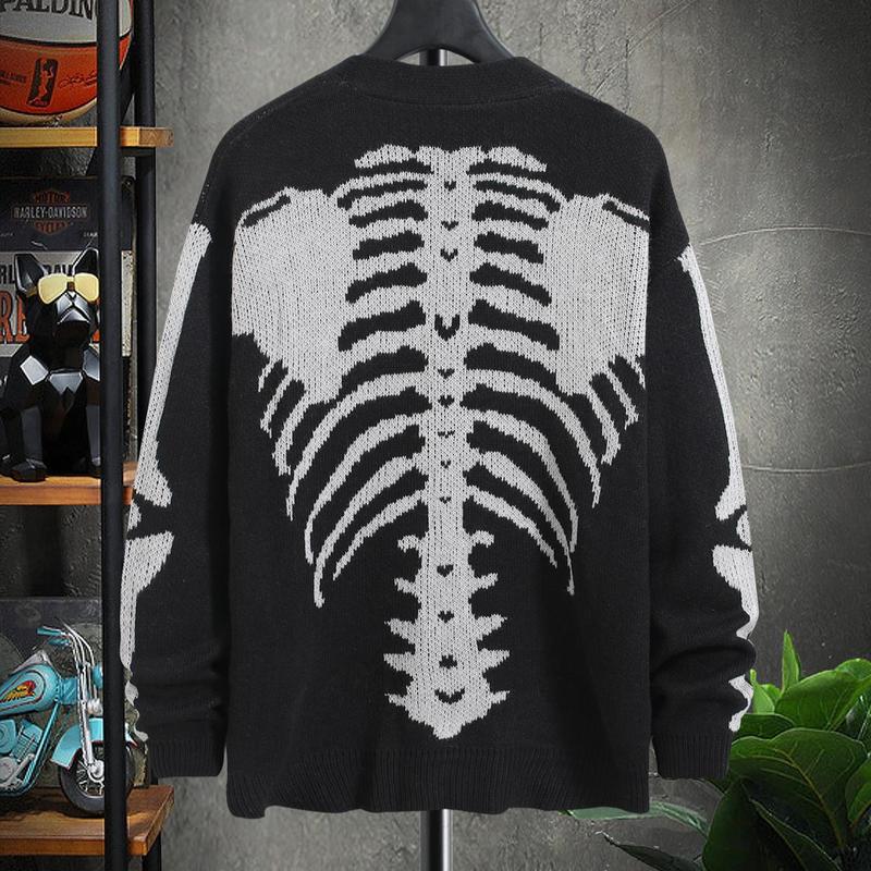 Skeleton Print Long Sleeve Cardigan Sweaters V Neck Button Down Outwear Coats