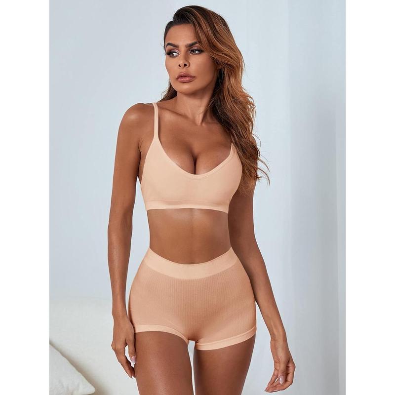 Scoop Neck Spaghetti Strap Seamless Bra Top Crop Bralette