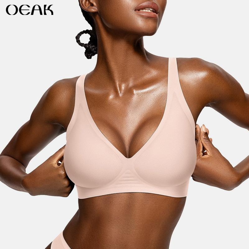 OEAK Womens Comfortable Wireless Bras Push Up Bralettes Seamless Tshirts Bras Deep V Everyday Bras